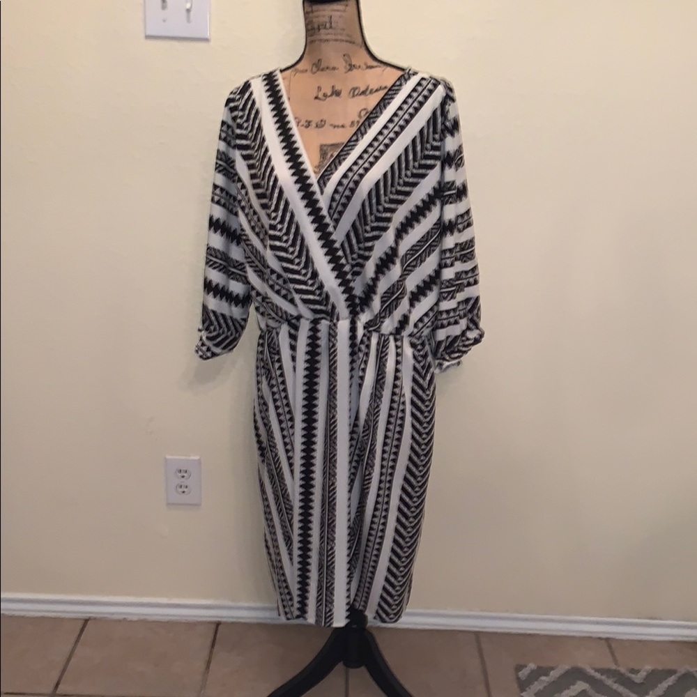 Source Unknown Black and White High Low Wrap Dress